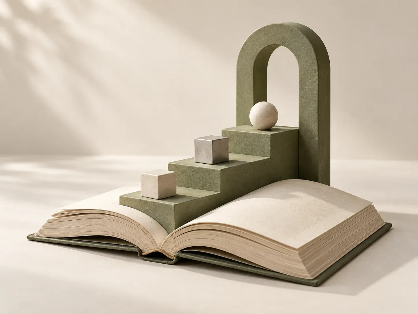 Livre ouvert et marches vertes illustrant l’apprentissage et la montée en compétence.